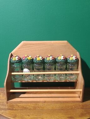 Vintage Wooden Spice Rack with Set of 6 Topfirm Spice Jars